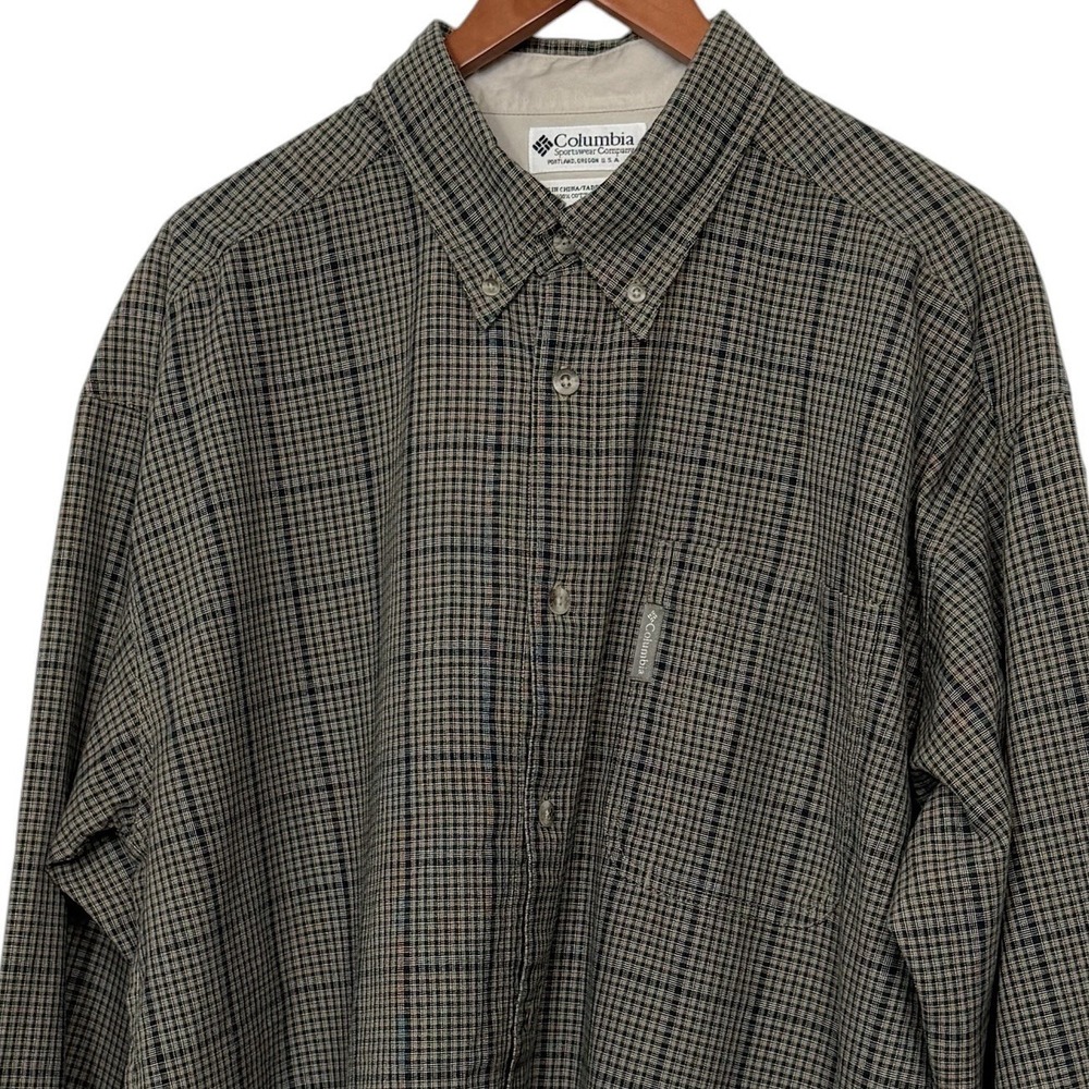 Columbia Button Down Shirt Mens XL Green Plaid Long Sleeve Cotton Outdoor